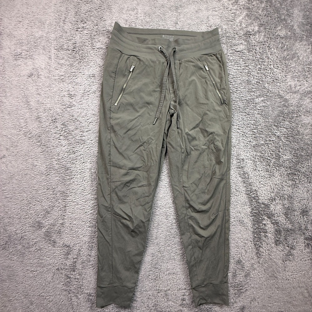 Athleta Trekkie North Jogger Pants 2 Women Olive Green Zip Pockets Tapered